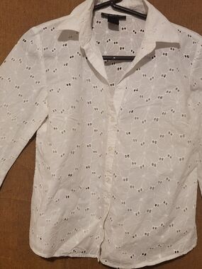 INC International Concepts White Eyelet Button-Down Shirt